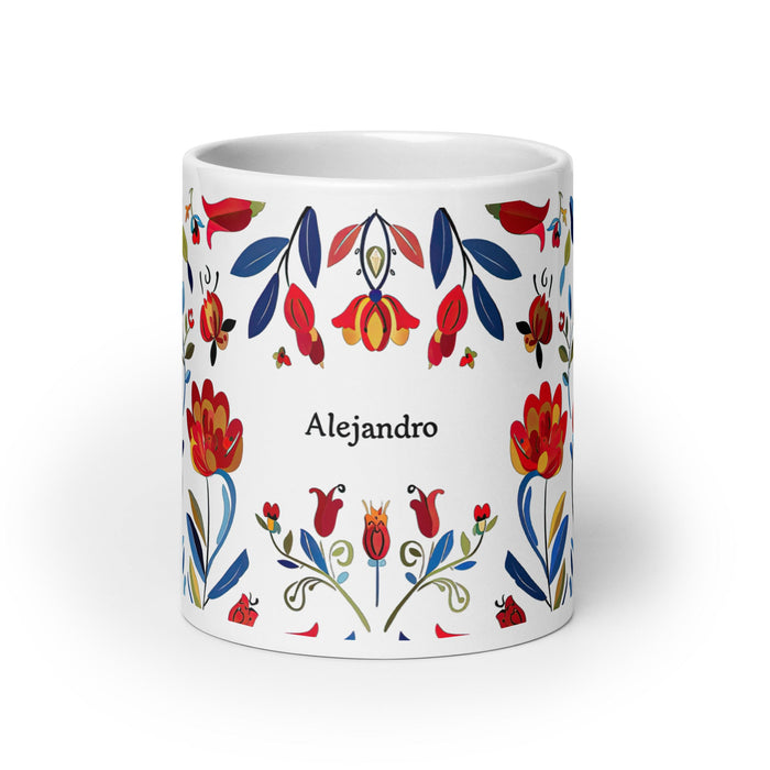 Alejandro Exclusive Name Art Piece Home Office Work Coffee Mug Mexican Spanish Pride Gift Cup One - Of - A - Kind Calligraphy White Glossy Mug | A14 - Mexicada