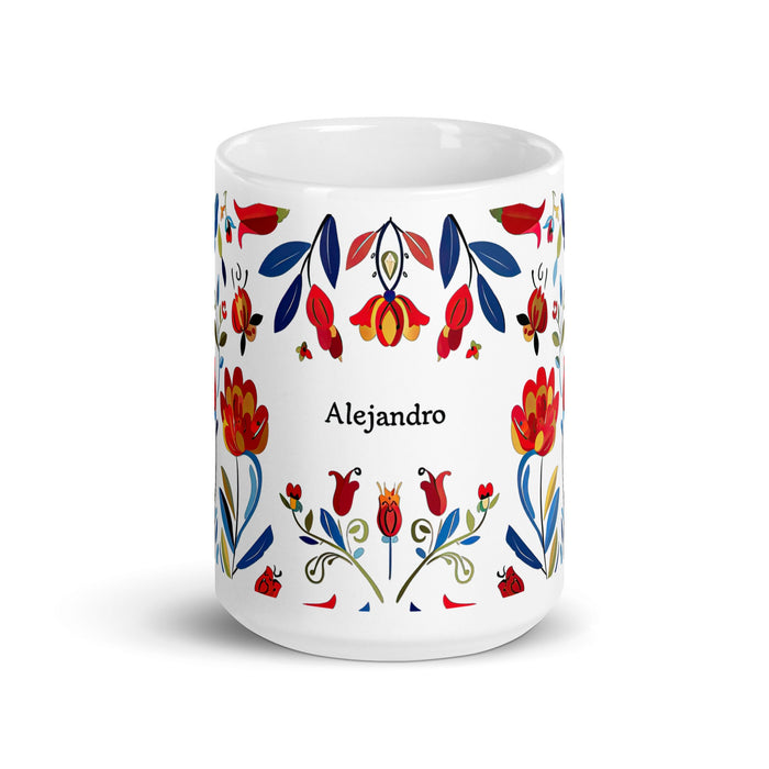 Alejandro Exclusive Name Art Piece Home Office Work Coffee Mug Mexican Spanish Pride Gift Cup One - Of - A - Kind Calligraphy White Glossy Mug | A14 - Mexicada