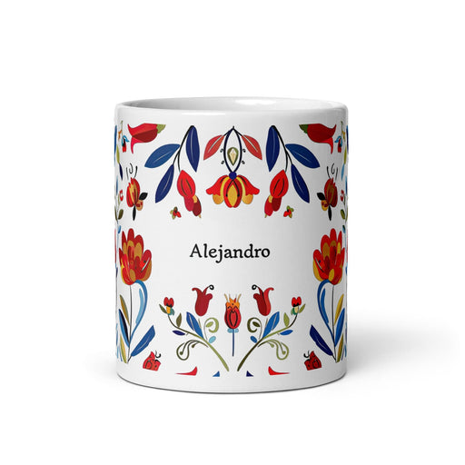 Alejandro Exclusive Name Art Piece Home Office Work Coffee Mug Mexican Spanish Pride Gift Cup One-Of-A-Kind Calligraphy White Glossy Mug | A14 Mexicada