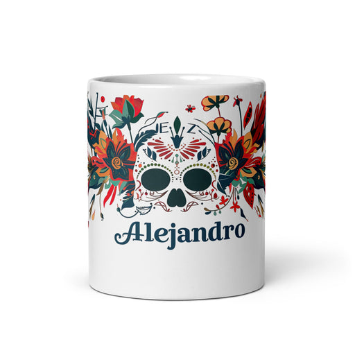 Alejandro Exclusive Name Art Piece Home Office Work Coffee Mug Mexican Spanish Pride Gift Cup One - Of - A - Kind Calligraphy White Glossy Mug | A15 - Mexicada