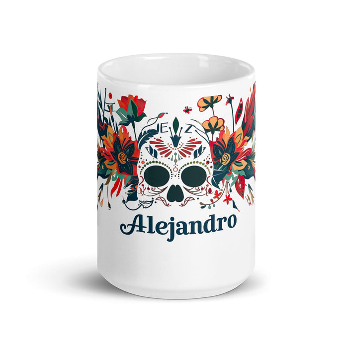 Alejandro Exclusive Name Art Piece Home Office Work Coffee Mug Mexican Spanish Pride Gift Cup One-Of-A-Kind Calligraphy White Glossy Mug | A15 Mexicada