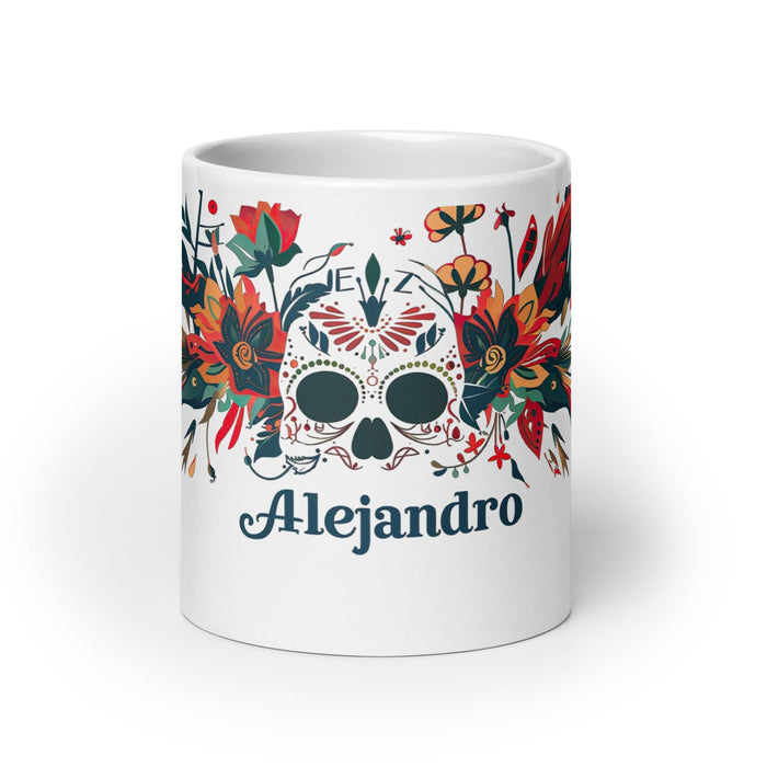 Alejandro Exclusive Name Art Piece Home Office Work Coffee Mug Mexican Spanish Pride Gift Cup One-Of-A-Kind Calligraphy White Glossy Mug | A15 Mexicada