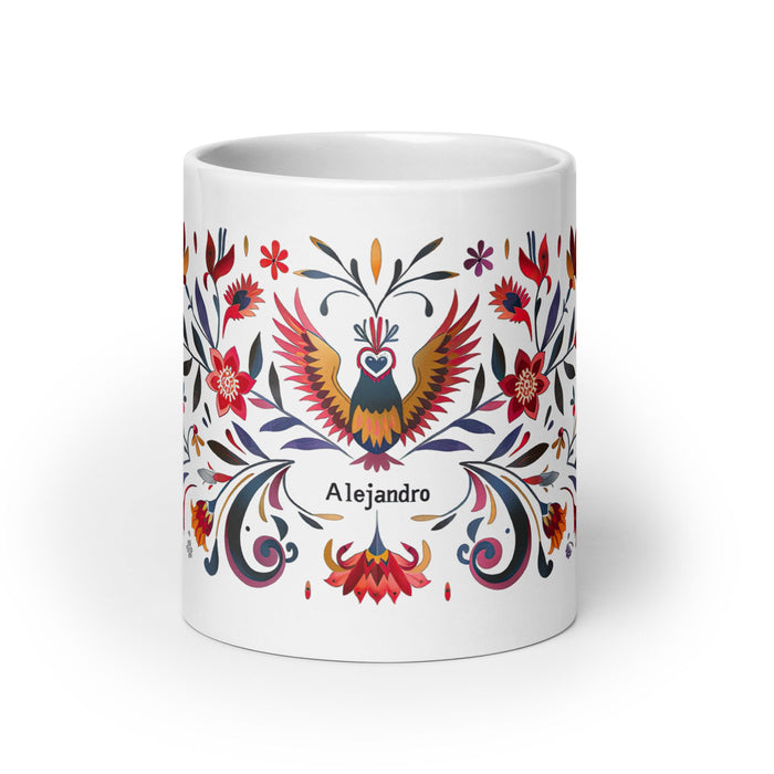 Alejandro Exclusive Name Art Piece Home Office Work Coffee Mug Mexican Spanish Pride Gift Cup One - Of - A - Kind Calligraphy White Glossy Mug | A16 - Mexicada