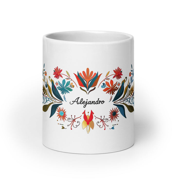 Alejandro Exclusive Name Art Piece Home Office Work Coffee Mug Mexican Spanish Pride Gift Cup One - Of - A - Kind Calligraphy White Glossy Mug | A17 - Mexicada