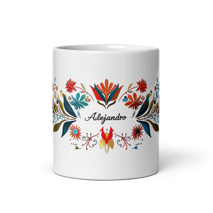 Alejandro Exclusive Name Art Piece Home Office Work Coffee Mug Mexican Spanish Pride Gift Cup One - Of - A - Kind Calligraphy White Glossy Mug | A17 - Mexicada