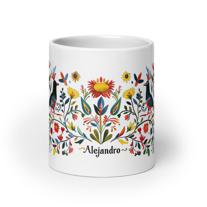 Alejandro Exclusive Name Art Piece Home Office Work Coffee Mug Mexican Spanish Pride Gift Cup One - Of - A - Kind Calligraphy White Glossy Mug | A18 - Mexicada