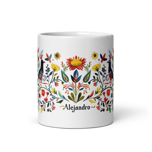 Alejandro Exclusive Name Art Piece Home Office Work Coffee Mug Mexican Spanish Pride Gift Cup One-Of-A-Kind Calligraphy White Glossy Mug | A18 Mexicada