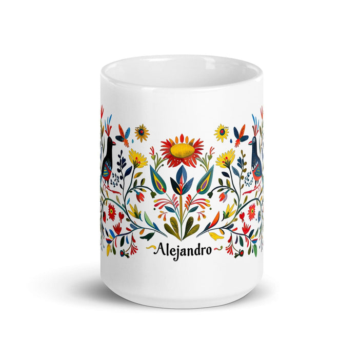 Alejandro Exclusive Name Art Piece Home Office Work Coffee Mug Mexican Spanish Pride Gift Cup One-Of-A-Kind Calligraphy White Glossy Mug | A18 Mexicada