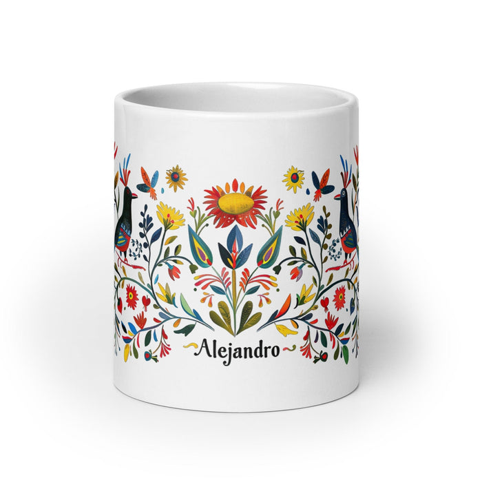 Alejandro Exclusive Name Art Piece Home Office Work Coffee Mug Mexican Spanish Pride Gift Cup One-Of-A-Kind Calligraphy White Glossy Mug | A18 Mexicada