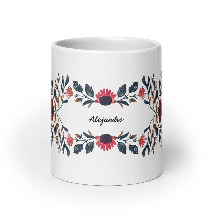 Alejandro Exclusive Name Art Piece Home Office Work Coffee Mug Mexican Spanish Pride Gift Cup One - Of - A - Kind Calligraphy White Glossy Mug | A2 - Mexicada