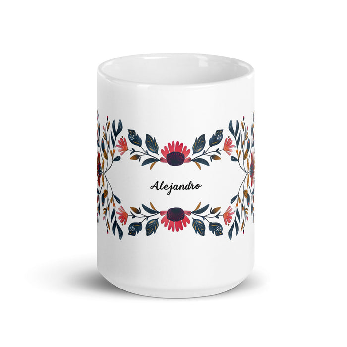 Alejandro Exclusive Name Art Piece Home Office Work Coffee Mug Mexican Spanish Pride Gift Cup One - Of - A - Kind Calligraphy White Glossy Mug | A2 - Mexicada