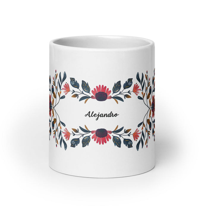 Alejandro Exclusive Name Art Piece Home Office Work Coffee Mug Mexican Spanish Pride Gift Cup One-Of-A-Kind Calligraphy White Glossy Mug | A2 Mexicada