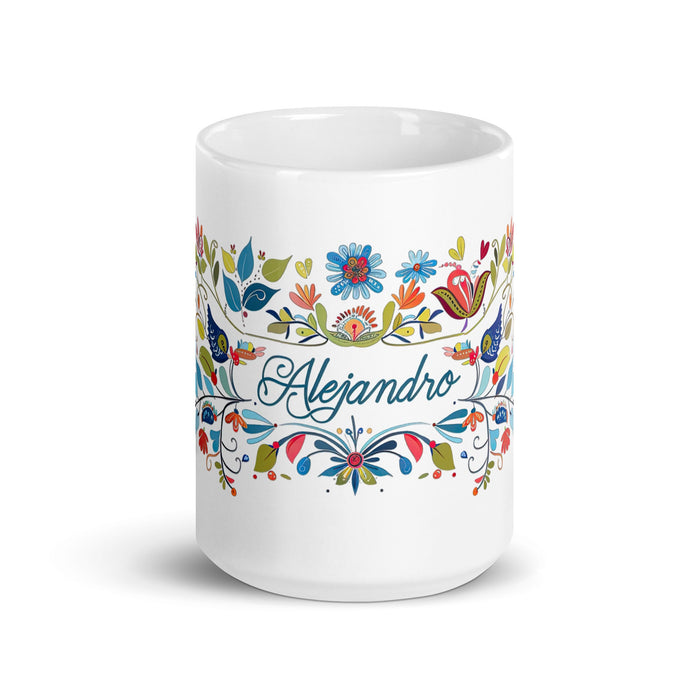 Alejandro Exclusive Name Art Piece Home Office Work Coffee Mug Mexican Spanish Pride Gift Cup One - Of - A - Kind Calligraphy White Glossy Mug | A4 - Mexicada