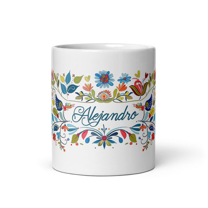 Alejandro Exclusive Name Art Piece Home Office Work Coffee Mug Mexican Spanish Pride Gift Cup One - Of - A - Kind Calligraphy White Glossy Mug | A4 - Mexicada