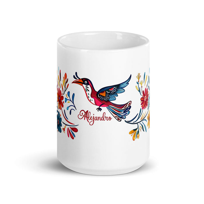 Alejandro Exclusive Name Art Piece Home Office Work Coffee Mug Mexican Spanish Pride Gift Cup One - Of - A - Kind Calligraphy White Glossy Mug | A5 - Mexicada