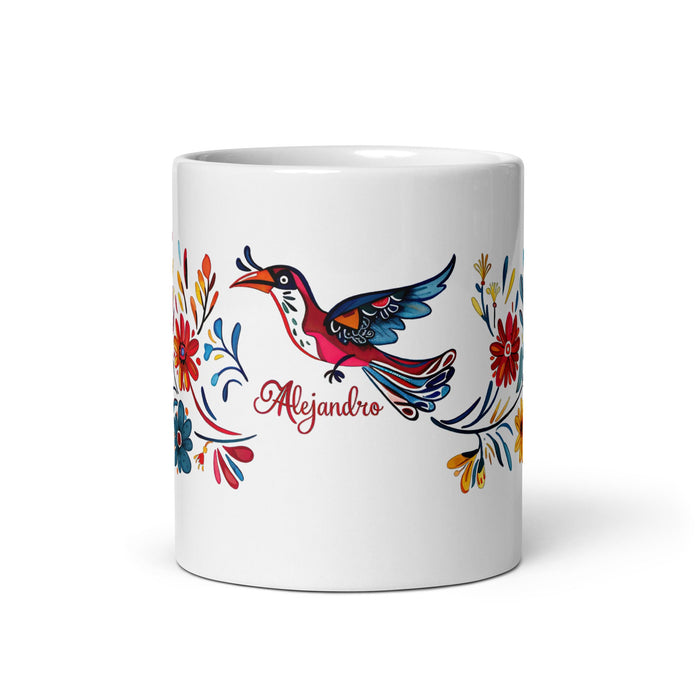 Alejandro Exclusive Name Art Piece Home Office Work Coffee Mug Mexican Spanish Pride Gift Cup One - Of - A - Kind Calligraphy White Glossy Mug | A5 - Mexicada