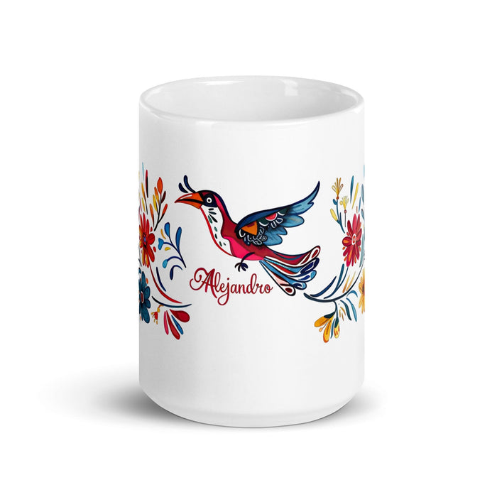 Alejandro Exclusive Name Art Piece Home Office Work Coffee Mug Mexican Spanish Pride Gift Cup One-Of-A-Kind Calligraphy White Glossy Mug | A5 Mexicada