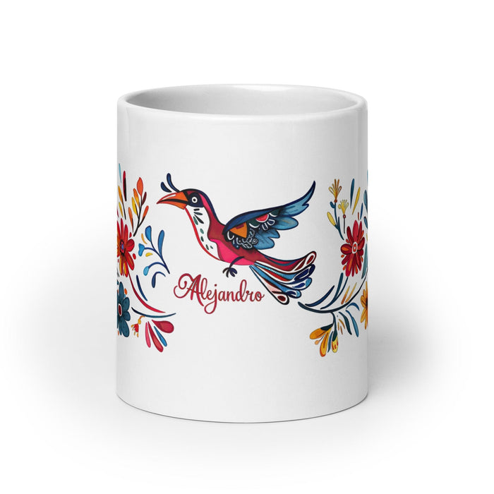 Alejandro Exclusive Name Art Piece Home Office Work Coffee Mug Mexican Spanish Pride Gift Cup One-Of-A-Kind Calligraphy White Glossy Mug | A5 Mexicada