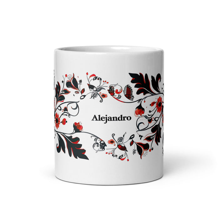 Alejandro Exclusive Name Art Piece Home Office Work Coffee Mug Mexican Spanish Pride Gift Cup One - Of - A - Kind Calligraphy White Glossy Mug | A6 - Mexicada