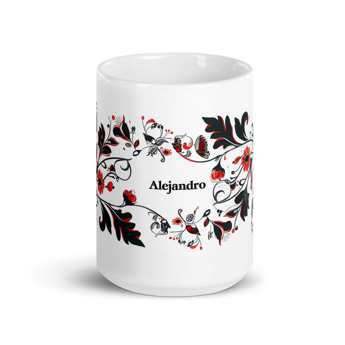 Alejandro Exclusive Name Art Piece Home Office Work Coffee Mug Mexican Spanish Pride Gift Cup One - Of - A - Kind Calligraphy White Glossy Mug | A6 - Mexicada