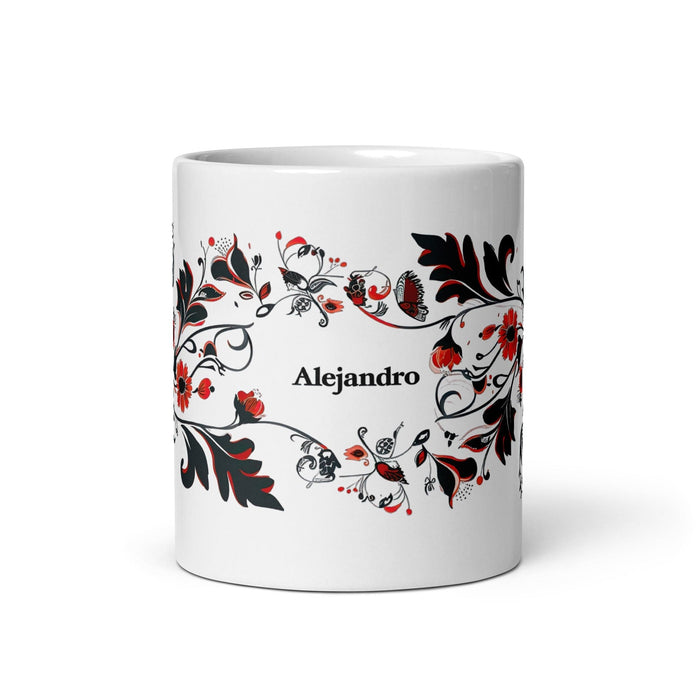 Alejandro Exclusive Name Art Piece Home Office Work Coffee Mug Mexican Spanish Pride Gift Cup One-Of-A-Kind Calligraphy White Glossy Mug | A6 Mexicada