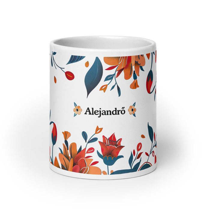 Alejandro Exclusive Name Art Piece Home Office Work Coffee Mug Mexican Spanish Pride Gift Cup One-Of-A-Kind Calligraphy White Glossy Mug | A7 Mexicada