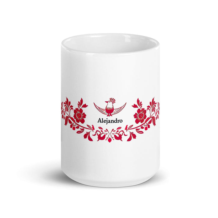 Alejandro Exclusive Name Art Piece Home Office Work Coffee Mug Mexican Spanish Pride Gift Cup One-Of-A-Kind Calligraphy White Glossy Mug | A8 Mexicada