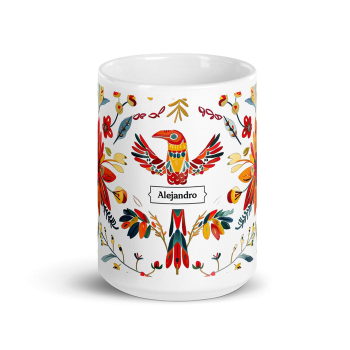 Alejandro Exclusive Name Art Piece Home Office Work Coffee Mug Mexican Spanish Pride Gift Cup One-Of-A-Kind Calligraphy White Glossy Mug | A9 Mexicada