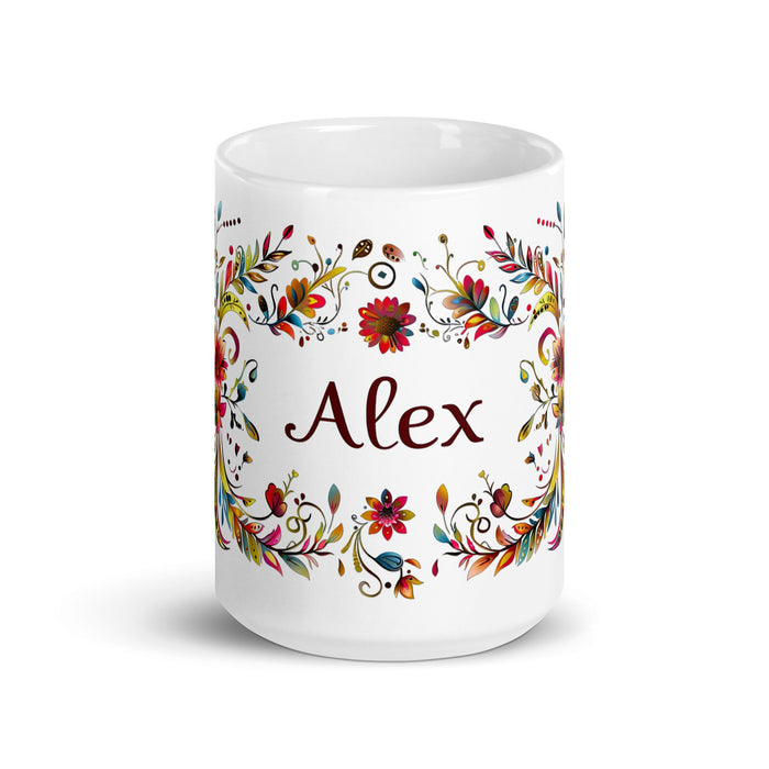 Alex Exclusive Name Art Piece Home Office Work Coffee Mug Mexican Spanish Pride Gift Cup One - Of - A - Kind Calligraphy White Glossy Mug | A1 - Mexicada