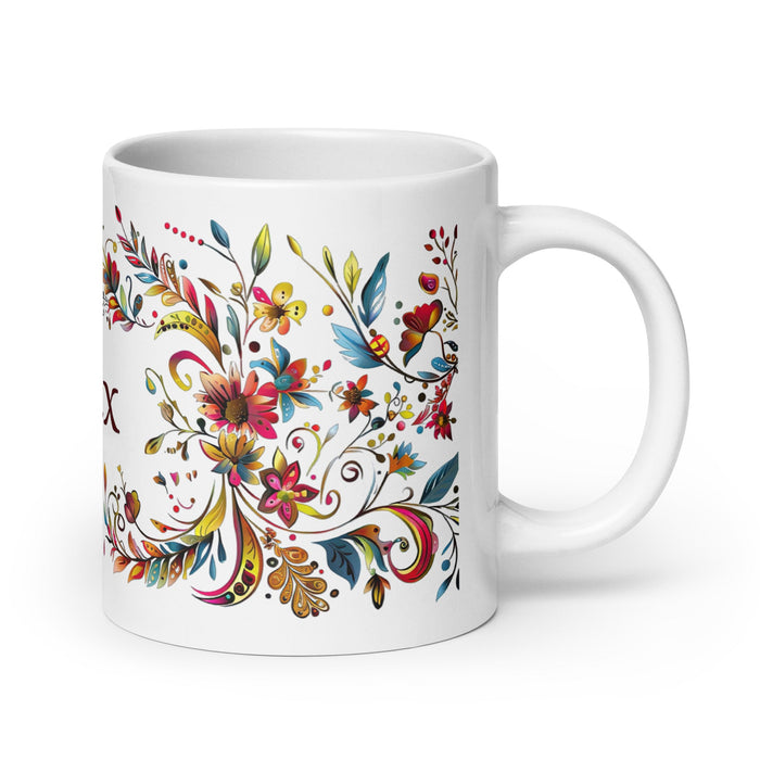 Alex Exclusive Name Art Piece Home Office Work Coffee Mug Mexican Spanish Pride Gift Cup One - Of - A - Kind Calligraphy White Glossy Mug | A1 - Mexicada