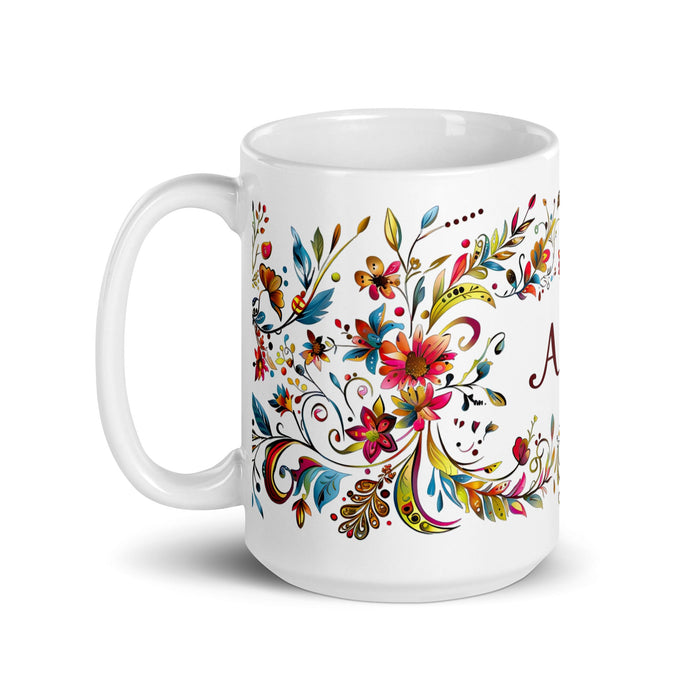 Alex Exclusive Name Art Piece Home Office Work Coffee Mug Mexican Spanish Pride Gift Cup One - Of - A - Kind Calligraphy White Glossy Mug | A1 - Mexicada