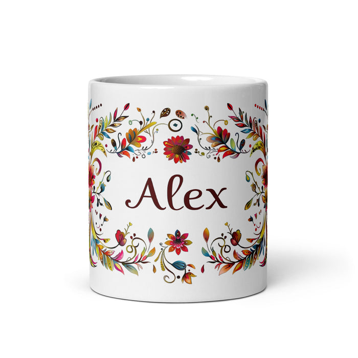 Alex Exclusive Name Art Piece Home Office Work Coffee Mug Mexican Spanish Pride Gift Cup One - Of - A - Kind Calligraphy White Glossy Mug | A1 - Mexicada