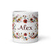 Alex Exclusive Name Art Piece Home Office Work Coffee Mug Mexican Spanish Pride Gift Cup One - Of - A - Kind Calligraphy White Glossy Mug | A1 - Mexicada