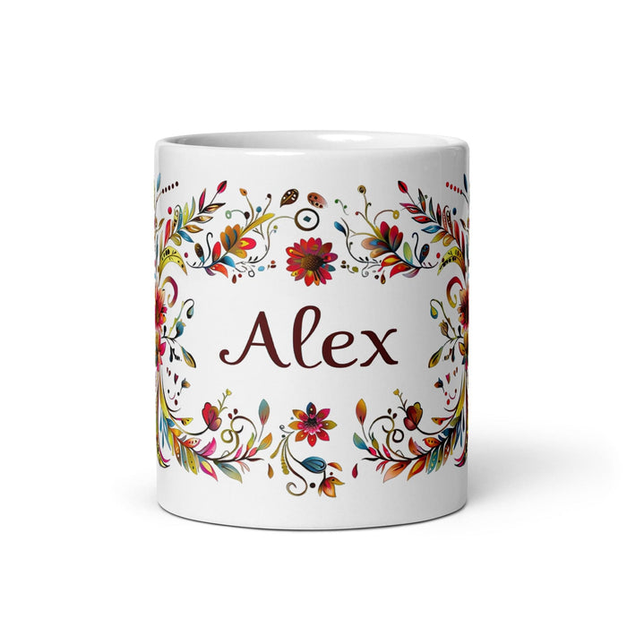 Alex Exclusive Name Art Piece Home Office Work Coffee Mug Mexican Spanish Pride Gift Cup One-Of-A-Kind Calligraphy White Glossy Mug | A1 Mexicada