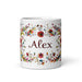 Alex Exclusive Name Art Piece Home Office Work Coffee Mug Mexican Spanish Pride Gift Cup One-Of-A-Kind Calligraphy White Glossy Mug | A1 Mexicada