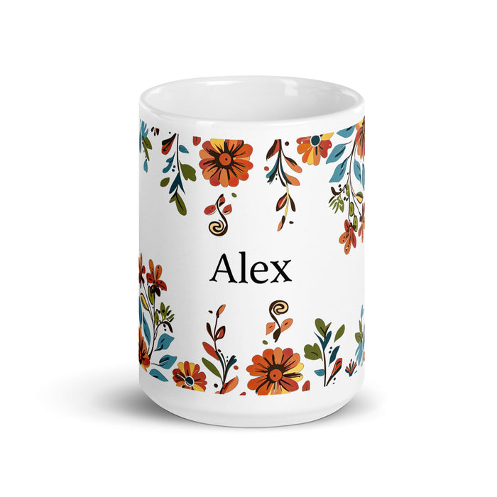 Alex Exclusive Name Art Piece Home Office Work Coffee Mug Mexican Spanish Pride Gift Cup One - Of - A - Kind Calligraphy White Glossy Mug | A2 - Mexicada