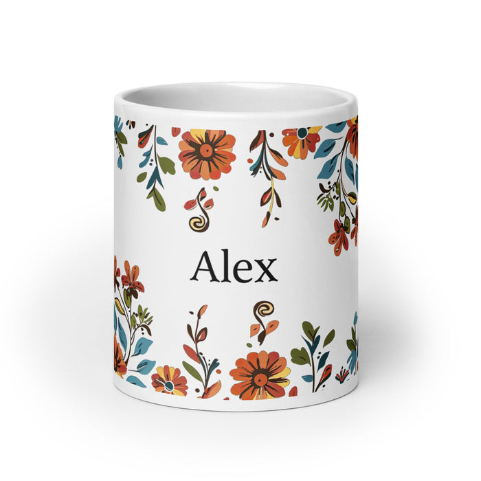 Alex Exclusive Name Art Piece Home Office Work Coffee Mug Mexican Spanish Pride Gift Cup One - Of - A - Kind Calligraphy White Glossy Mug | A2 - Mexicada