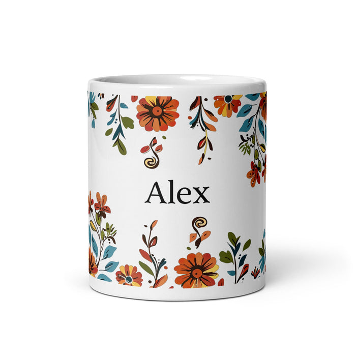 Alex Exclusive Name Art Piece Home Office Work Coffee Mug Mexican Spanish Pride Gift Cup One - Of - A - Kind Calligraphy White Glossy Mug | A2 - Mexicada