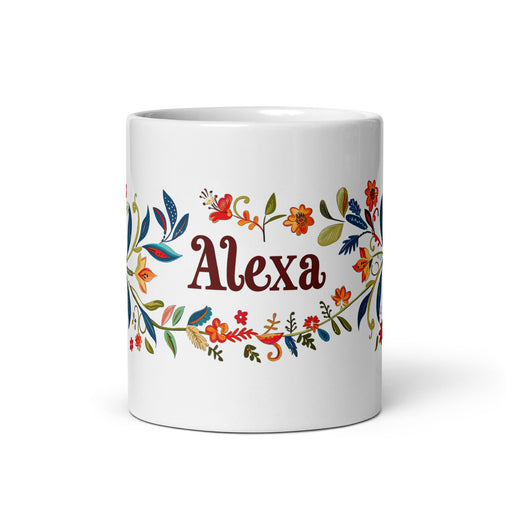 Alexa Exclusive Name Art Piece Home Office Work Coffee Mug Mexican Spanish Pride Gift Cup One - Of - A - Kind Calligraphy White Glossy Mug | A1 - Mexicada