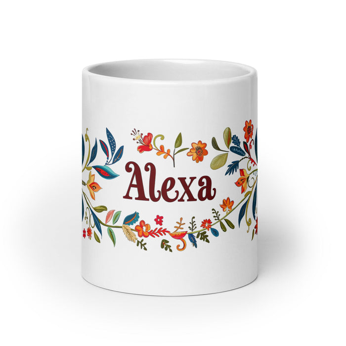 Alexa Exclusive Name Art Piece Home Office Work Coffee Mug Mexican Spanish Pride Gift Cup One - Of - A - Kind Calligraphy White Glossy Mug | A1 - Mexicada