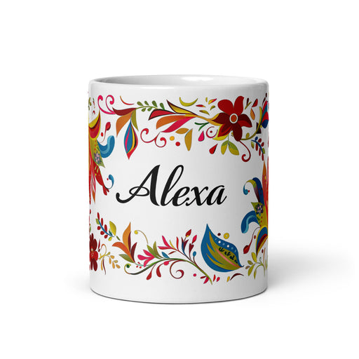 Alexa Exclusive Name Art Piece Home Office Work Coffee Mug Mexican Spanish Pride Gift Cup One - Of - A - Kind Calligraphy White Glossy Mug | A11 - Mexicada