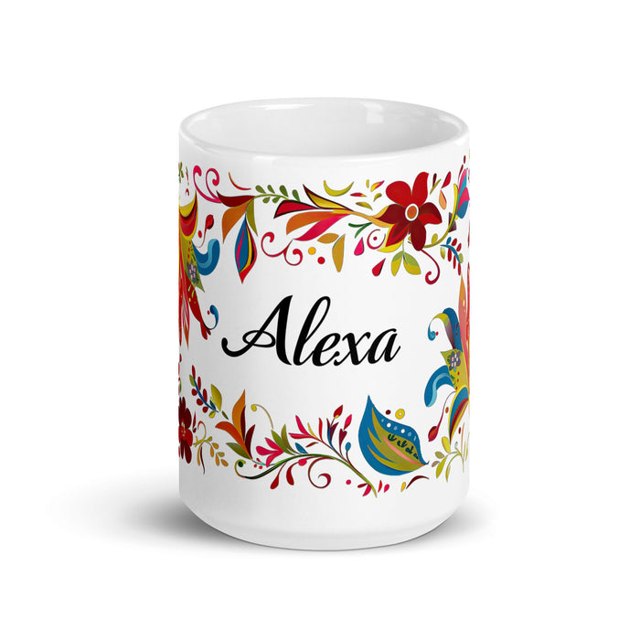 Alexa Exclusive Name Art Piece Home Office Work Coffee Mug Mexican Spanish Pride Gift Cup One - Of - A - Kind Calligraphy White Glossy Mug | A11 - Mexicada