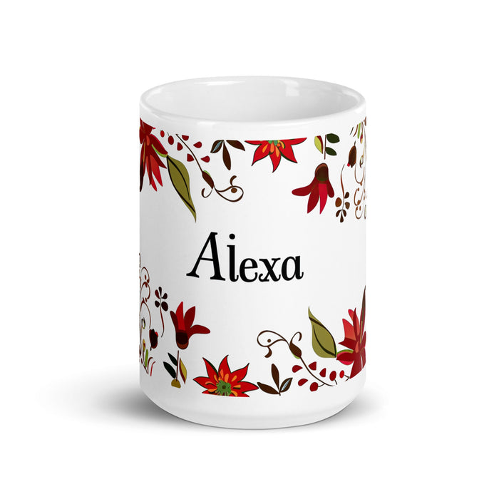 Alexa Exclusive Name Art Piece Home Office Work Coffee Mug Mexican Spanish Pride Gift Cup One - Of - A - Kind Calligraphy White Glossy Mug | A13 - Mexicada