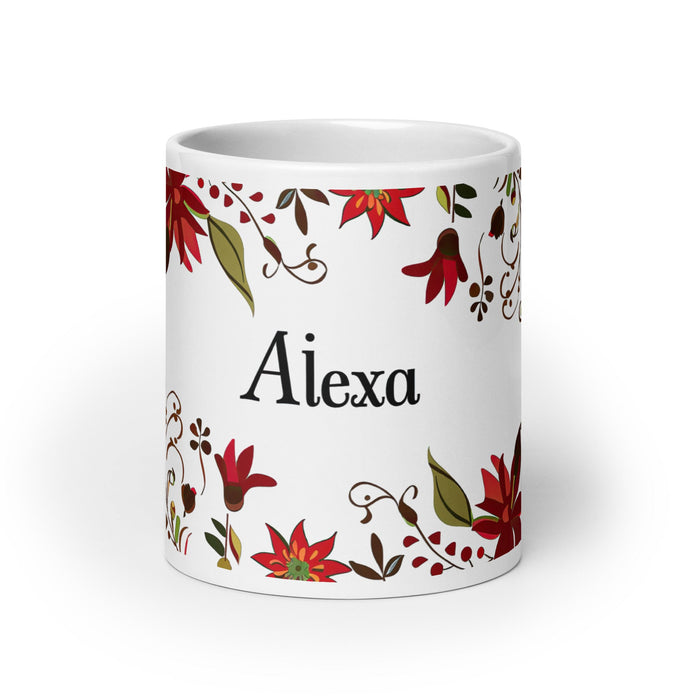 Alexa Exclusive Name Art Piece Home Office Work Coffee Mug Mexican Spanish Pride Gift Cup One - Of - A - Kind Calligraphy White Glossy Mug | A13 - Mexicada