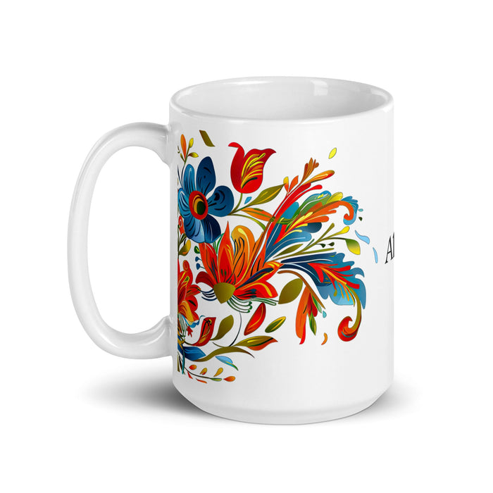 Alexa Exclusive Name Art Piece Home Office Work Coffee Mug Mexican Spanish Pride Gift Cup One - Of - A - Kind Calligraphy White Glossy Mug | A14 - Mexicada