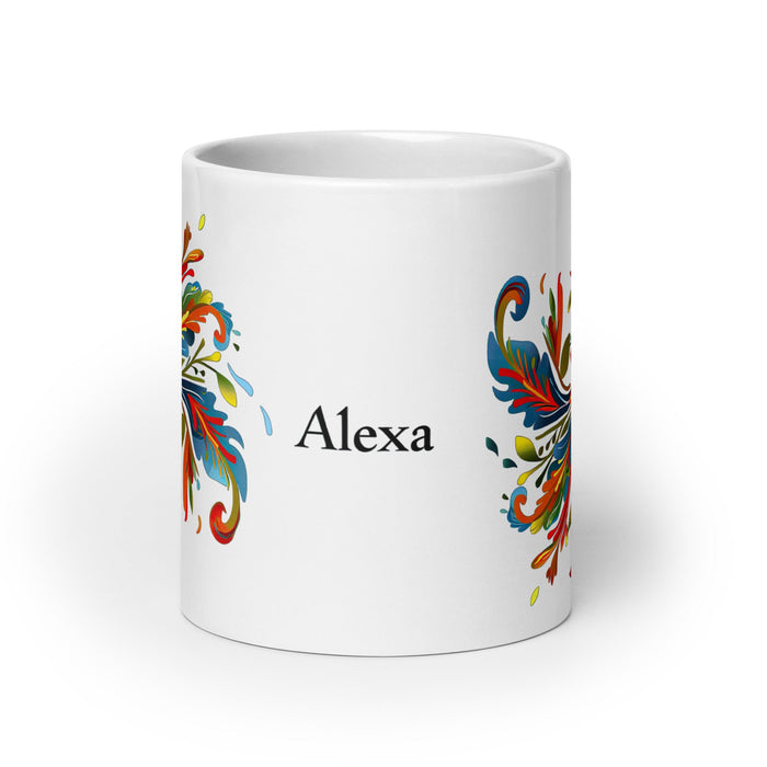 Alexa Exclusive Name Art Piece Home Office Work Coffee Mug Mexican Spanish Pride Gift Cup One - Of - A - Kind Calligraphy White Glossy Mug | A14 - Mexicada