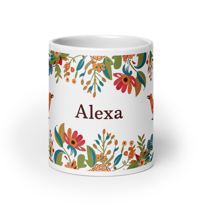 Alexa Exclusive Name Art Piece Home Office Work Coffee Mug Mexican Spanish Pride Gift Cup One - Of - A - Kind Calligraphy White Glossy Mug | A16 - Mexicada