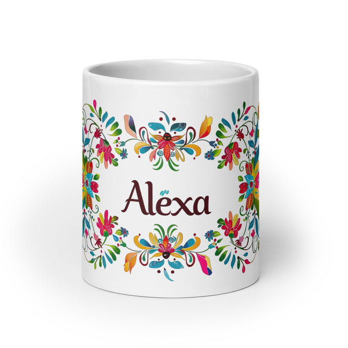 Alexa Exclusive Name Art Piece Home Office Work Coffee Mug Mexican Spanish Pride Gift Cup One - Of - A - Kind Calligraphy White Glossy Mug | A17 - Mexicada