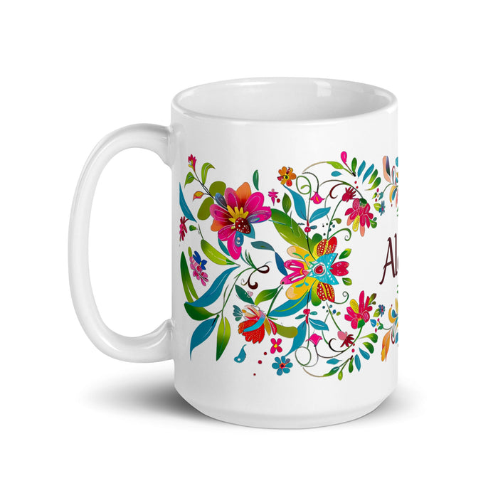 Alexa Exclusive Name Art Piece Home Office Work Coffee Mug Mexican Spanish Pride Gift Cup One - Of - A - Kind Calligraphy White Glossy Mug | A17 - Mexicada