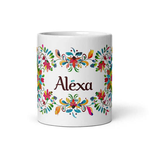 Alexa Exclusive Name Art Piece Home Office Work Coffee Mug Mexican Spanish Pride Gift Cup One - Of - A - Kind Calligraphy White Glossy Mug | A17 - Mexicada